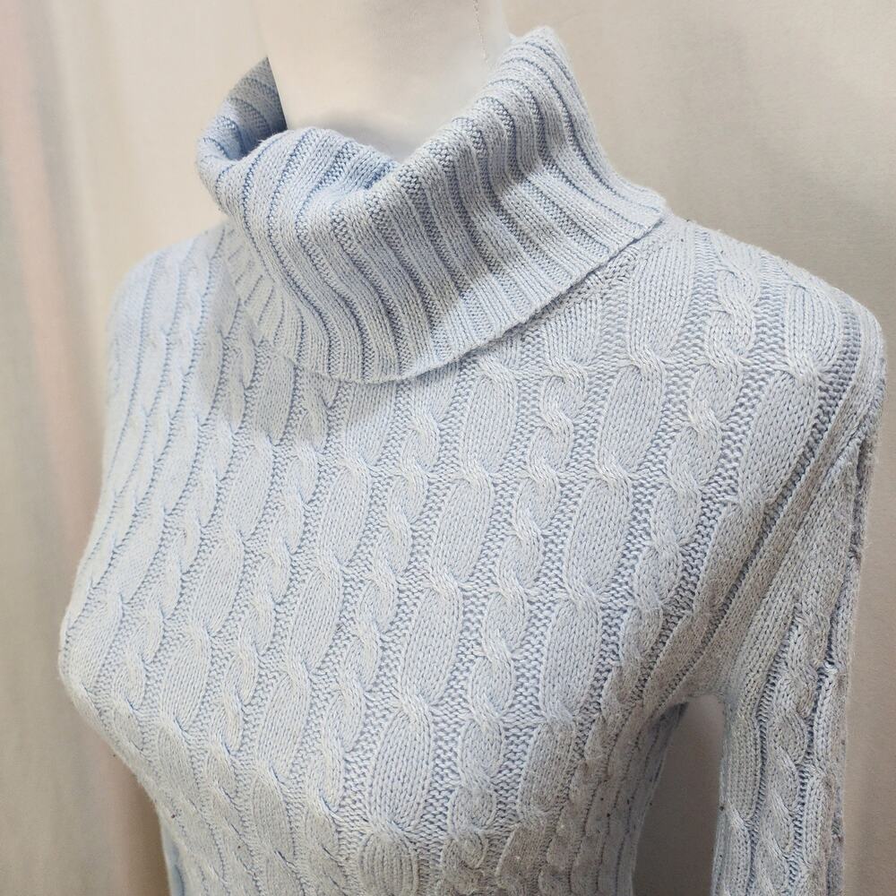 New York & Company Light Blue Cable Knit Turtle Neck Sweater, Size XS - Picture 2 of 6